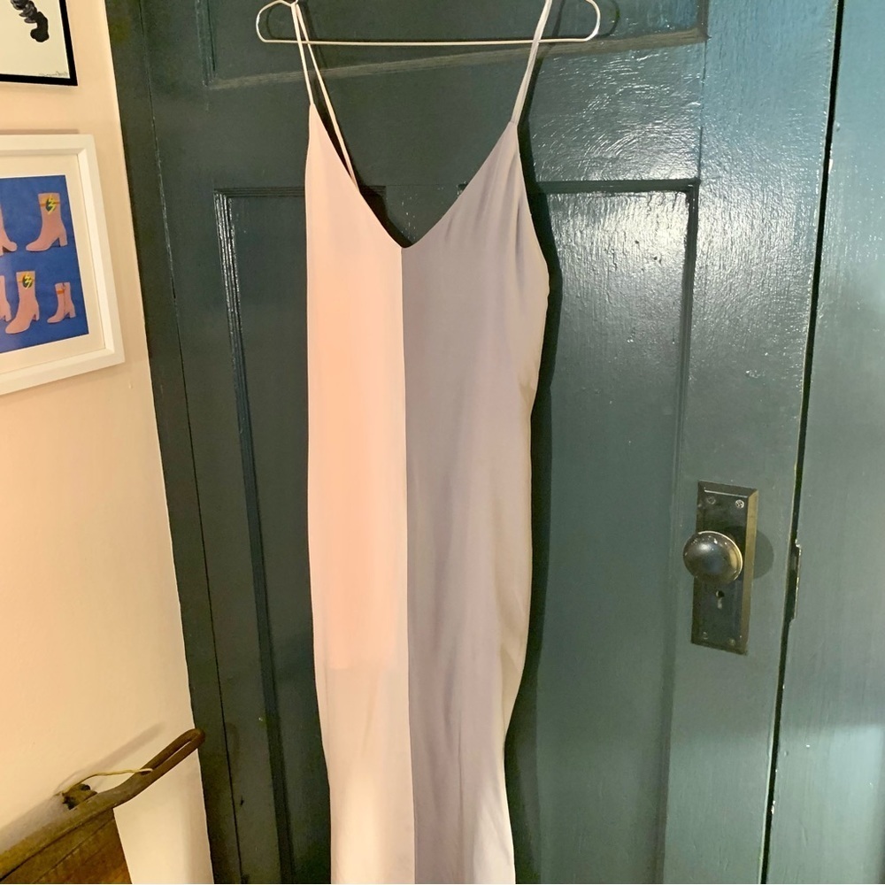 NWT Catherine Gee Pink/Grey Colorblock Silk Maxi Dress - Picture 2 of 6